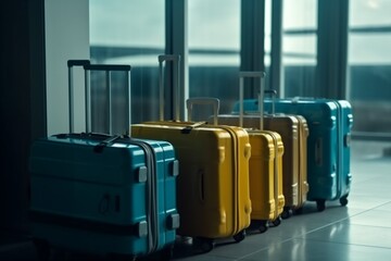 bag travel terminal baggage departure air business transportation flight suitcase. Generative AI.