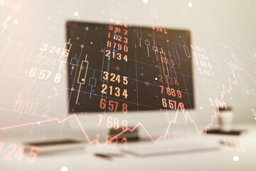 Aufkleber - Double exposure of abstract creative statistics data hologram on computer background, analytics and forecasting concept