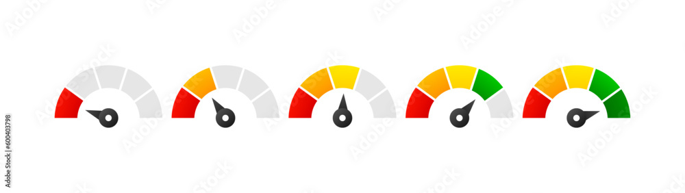 Progress Barometer Speedometer, gauge meter signs. Scale, level of performance. Speed dial ...