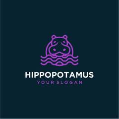 Wall Mural - hippopotamus logo design with line art inspiration