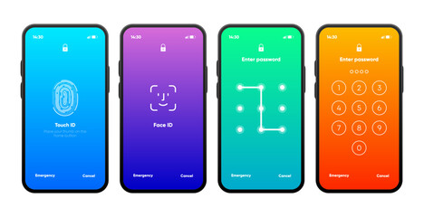 Poster - Screen lock authentication password smartphone template. Phone ID recognition screen lock password or lock screen passcode numbers display. Phone lock screen. Vector illustration.