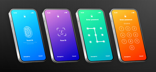 Poster - Screen lock authentication password smartphone template. Phone ID recognition screen lock password or lock screen passcode numbers display. Phone lock screen. Vector illustration.