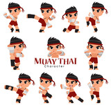Fototapeta Dinusie - Vector illustration of Cartoon Thai Boxing, Muay Thai boxing
