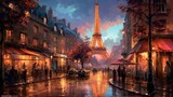 Fototapeta Paryż - Oil painting of famous city. Beautiful illustration picture. Generative AI