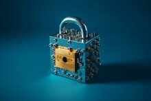 Data Processing And Security Padlock On Blue Background. Generative AI