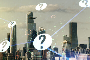 Aufkleber - Double exposure of abstract virtual question mark hologram on New York city skyscrapers background. Sociology and psychology concept