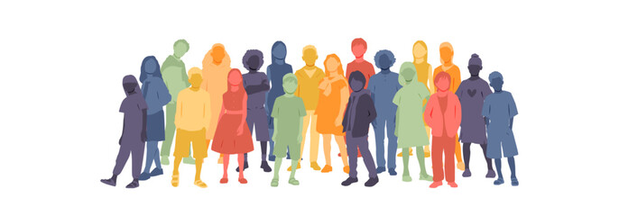 Wall Mural - Children of different ethnicities stand side by side together. Flat vector illustration.