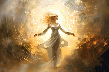 purity and love with golden divine background. generative ai.