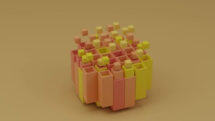 Poster - abstract loop animation of a group of square pipes and cubes. animation of the interaction of object