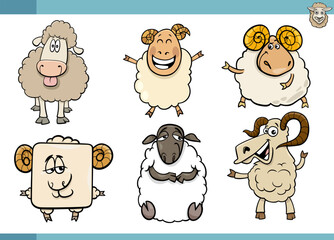 Wall Mural - cartoon sheep farm animals comic characters set