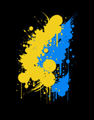 blots of blue and yellow on a black background