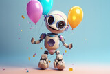 Fototapeta Dziecięca - Cute happy artificial intelligence robot with colorful balloons. Generative AI illustration