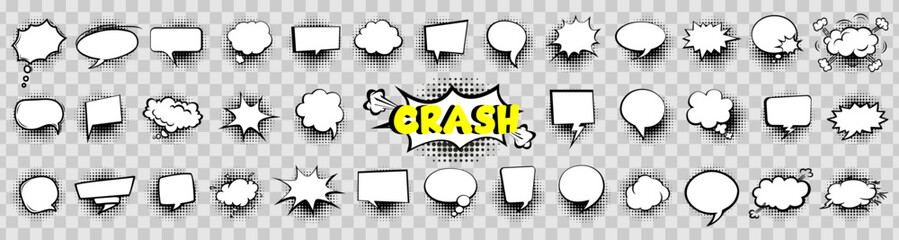 Poster - Cartoon comic speech bubble collection. Set of comic speech bubble with halftone. Cartoon cloud collection