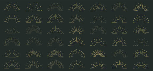 Poster - Sunburst element collection. Set of sunbeam emblem. Sunset isolated collection