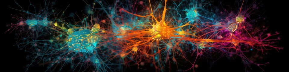 Colorful Neurons, Synapses Firing, Brain Activity Representation. Generative AI