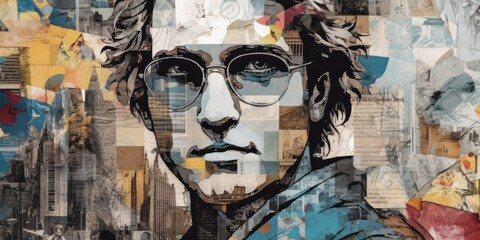 Wall Mural - Picture of man. Modern pop art collage, colored paper portrait. Beautiful illustration picture. Generative AI