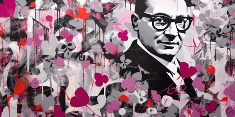 Fototapete - Close up portrait of man. Modern pop art collage, colored paper. Beautiful illustration picture. Generative AI