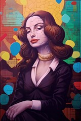 Fototapete - Front view. Woman portrait in the popular painting style. Beautiful illustration picture. Generative AI