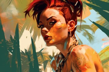 Fototapete - Portrait of alluring woman. Beautiful illustration picture. Generative AI