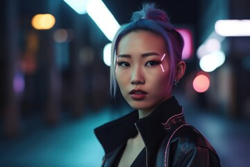 Fototapete - Asian pretty woman is outdoors, portrait. Beautiful illustration picture. Generative AI