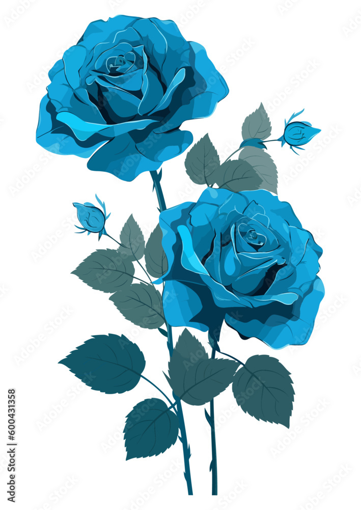 青い薔薇の絵 青いバラの水彩画イラスト素材透過、PNGフリー画像ダウンロード