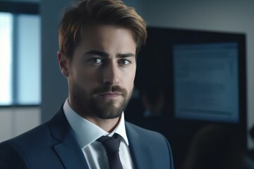 Fototapete - Realistic portrait of handsome businessman. Beautiful illustration picture. Generative AI