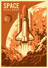 Sticker - Space explorer vintage poster monochrome