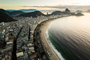 Wall Mural - Famous Copacabana Beach View with Sugarloaf Mountain in the Horizon, Rio de Janeiro, Brazil