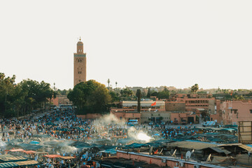 Wall Mural - at rooftop in Jemaa el-Fna Marrakech at Night, Morocco, koutoubia