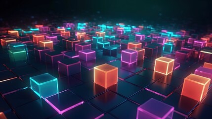 Abstract 3d rendering of cubes, Futuristic background, Network concept.Generative Ai