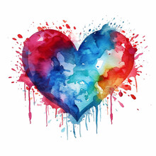 Colorful Watercolor Heart Or Multicolor Heart Splashes. Ai Generative