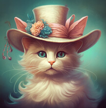Generative AI: Withe Cat Wearing Top Hat