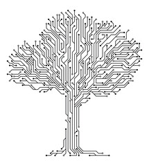 Aufkleber - Brain with circuit board texture. Digital concept. Circuit board computer style brain. Stylized mind technology. Artificial intelligence in Tree shape