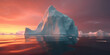 © ADDICTIVE STOCK - Generative AI illustration of icebergs reflecting in calm sea water under bright colorful sky during sunset