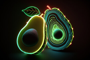 Avocados neon green signs illustartion ai generated art