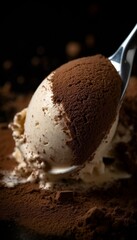 Wall Mural - Tiramisu Ice Cream Gelato on a Spoon with Cocoa Powder Generative AI