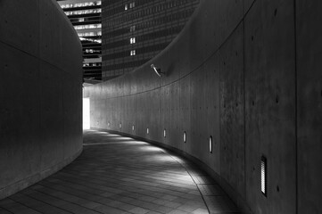 Poster - Empty modern pedestrian walkway at night