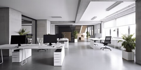 Wall Mural - Modern office interior indoor business workplace design light space. Generative AI AIG18.