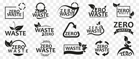 Poster - Zero waste logo emblem collection. Set of zero waste icons. Black zero waste symbol