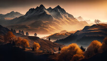 Autumn Mountains At Sunrise In Switzerland