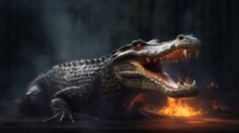 Angry Crocodile With Fire Illustration