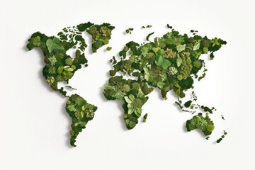 abstract illustration of world map made of greenery plant isolated on white background concept, gene