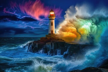 Wall Mural - lighthouse on the coast of the sea. generative ai.