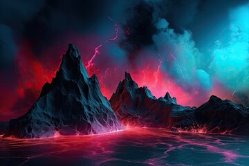 Wall Mural - photo nebula in the style of red and azure, fantasy landscapes with neon realism. generative ai.