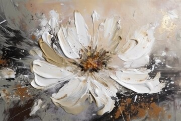 Wall Mural - The white flower is painted on a blond background, in the style of light gray and dark gold. Generative AI.