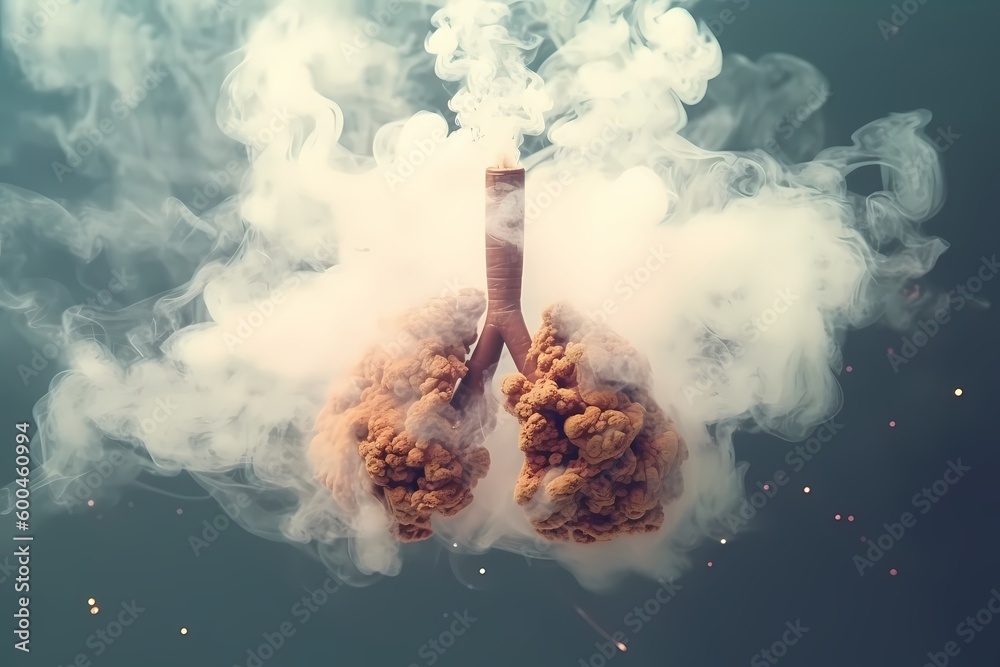Lungs with smoke. Effect on health after smoking. Bad habit. Bad ...