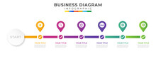 6 Steps Road Map Modern Timeline Diagram With Circle Topic Chart And Business Icons