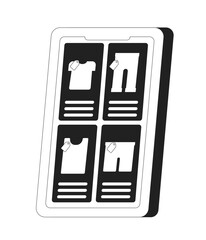 Fototapete - Mobile phone with clothing store monochrome flat vector object. Shop platform. Editable black and white thin line icon. Simple cartoon clip art spot illustration for web graphic design and animation
