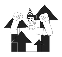 Poster - celebrating success monochrome concept vector spot illustration. employee recognition 2d flat bw car