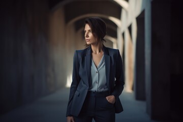 Wall Mural - Portrait of a beautiful businesswoman in a business suit on the street